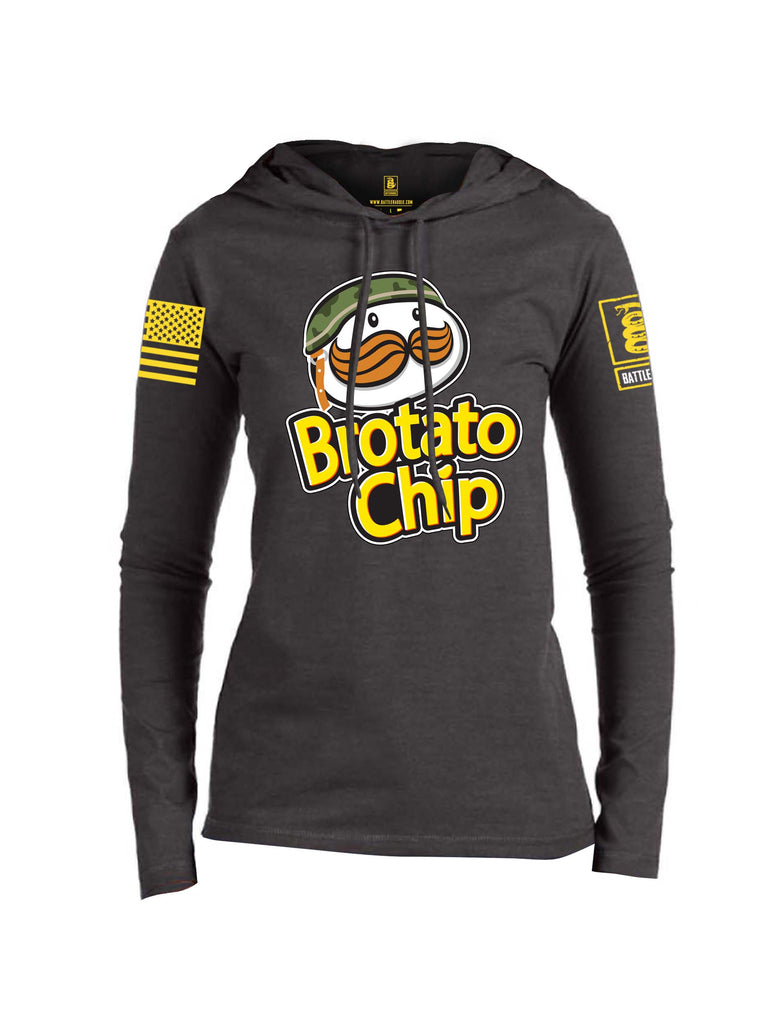 Battleraddle Brotato Chip Yellow Sleeve Print Womens Thin Cotton Lightweight Hoodie