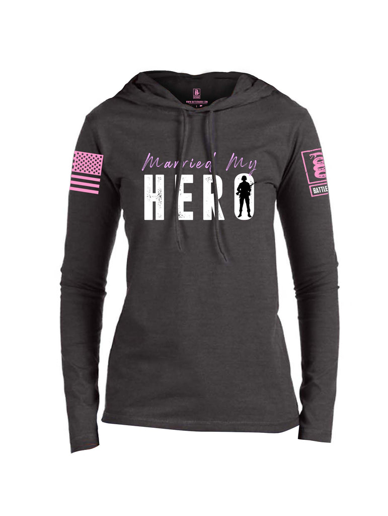 Battleraddle Married My Hero Pink Sleeve Print Womens Thin Cotton Lightweight Hoodie