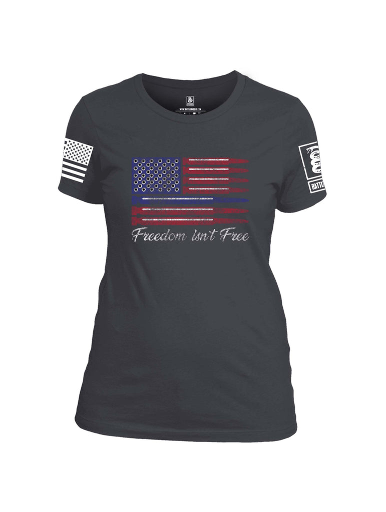 Battleraddle Freedom Isnt Free Thin Blue Line Bullet White Sleeve Print Womens Cotton Crew Neck T Shirt