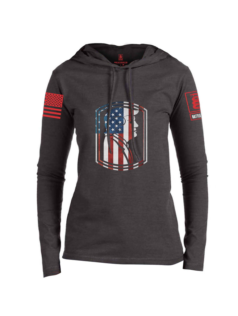 Battleraddle Trump Army USA Flag Red Sleeve Print Womens Thin Cotton Lightweight Hoodie shirt|custom|veterans|Apparel-Womens Hoodie-Cotton