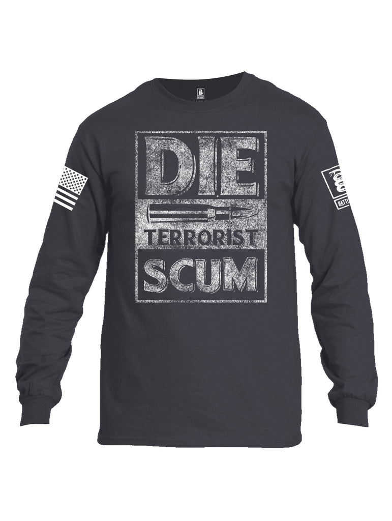 Battleraddle Die Terrorist Scum White Sleeve Print Mens Cotton Long Sleeve Crew Neck T Shirt