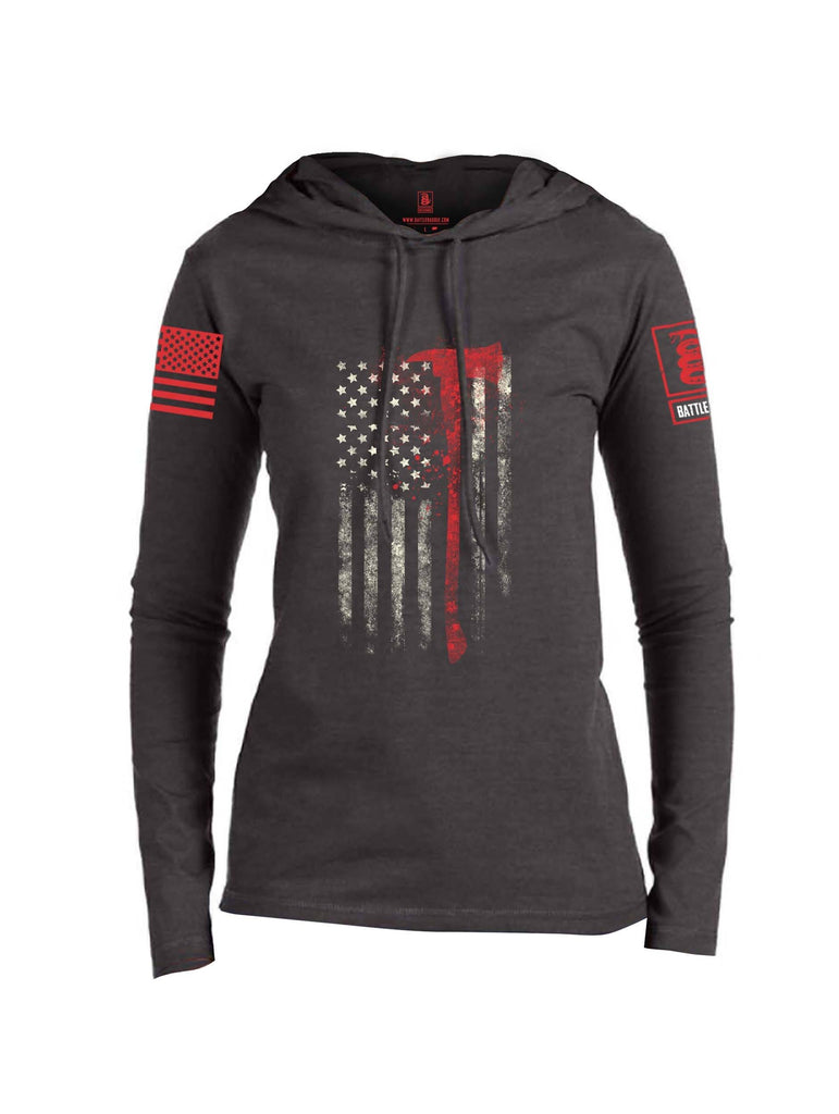 Battleraddle Firefighter Axe USA Flag Red Sleeve Print Womens Thin Cotton Lightweight Hoodie shirt|custom|veterans|Apparel-Womens Hoodie-Cotton