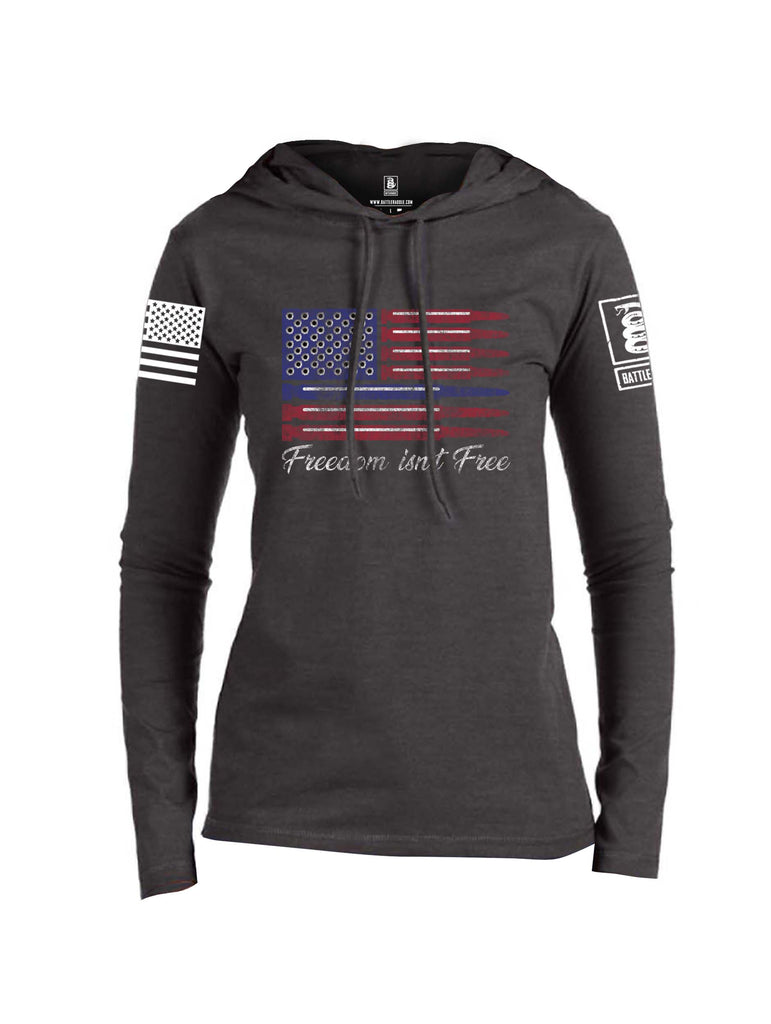 Battleraddle Freedom Isnt Free Thin Blue Line Bullet White Sleeve Print Womens Thin Cotton Lightweight Hoodie