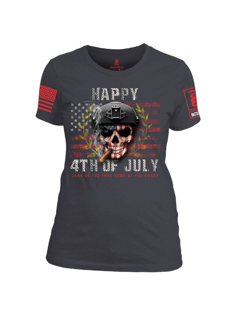 Battleraddle Happy 4th of July Land Of The Free Home Of The Brave Red Sleeve Print Womens Cotton Crew Neck T Shirt shirt|custom|veterans|Apparel-Womens T Shirt-cotton