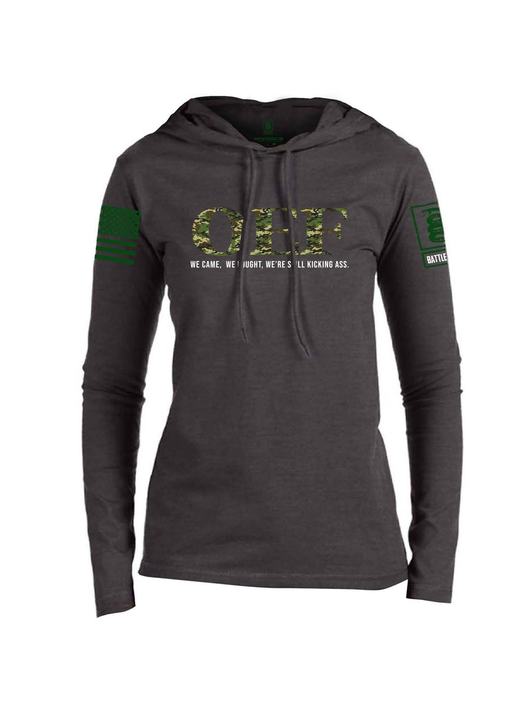 Battleraddle OEF We Came We Fought Were Still Kicking Ass Green Sleeve Print Womens Thin Cotton Lightweight Hoodie shirt|custom|veterans|Apparel-Womens Hoodie-Cotton