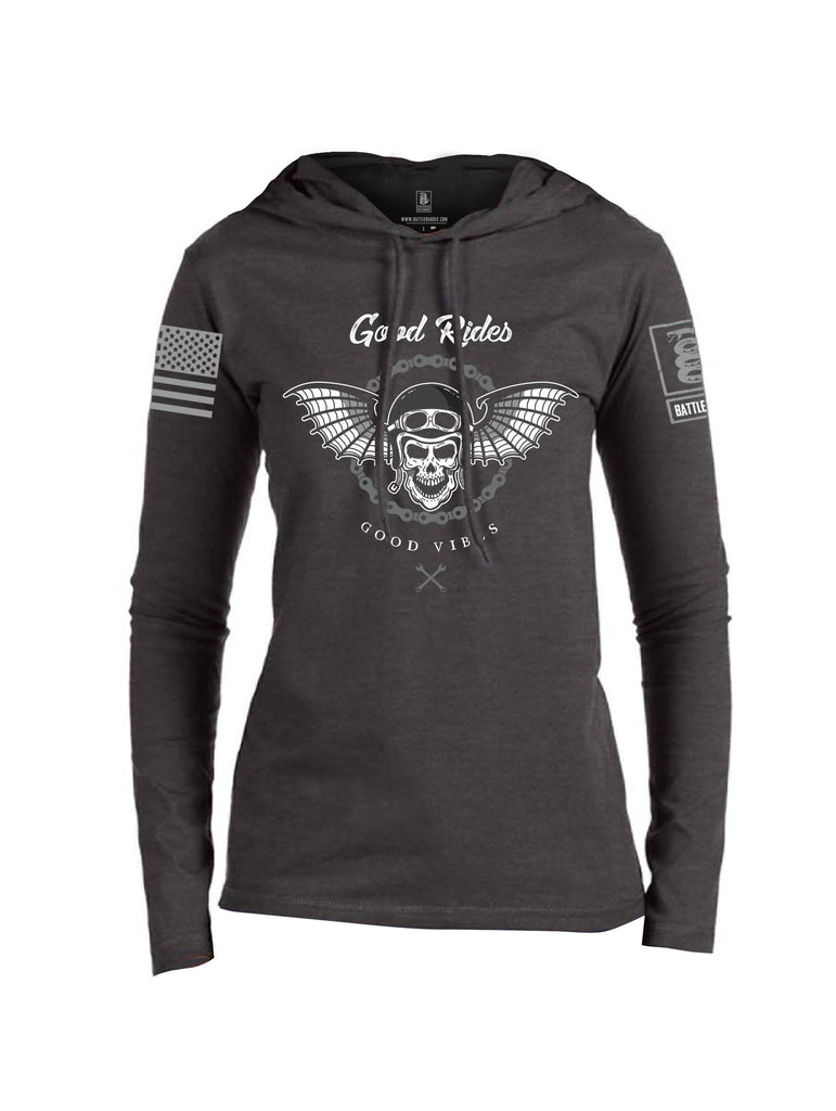 Battleraddle Good Rides Good Vibes Grey Sleeve Print Womens Thin Cotton Lightweight Hoodie shirt|custom|veterans|Apparel-Womens Hoodie-Cotton