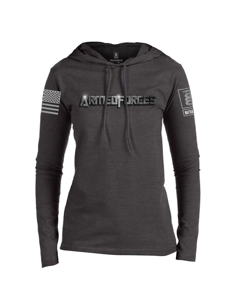 Battleraddle Armedforces Transpatriot Grey Sleeve Print Womens Thin Cotton Lightweight Hoodie