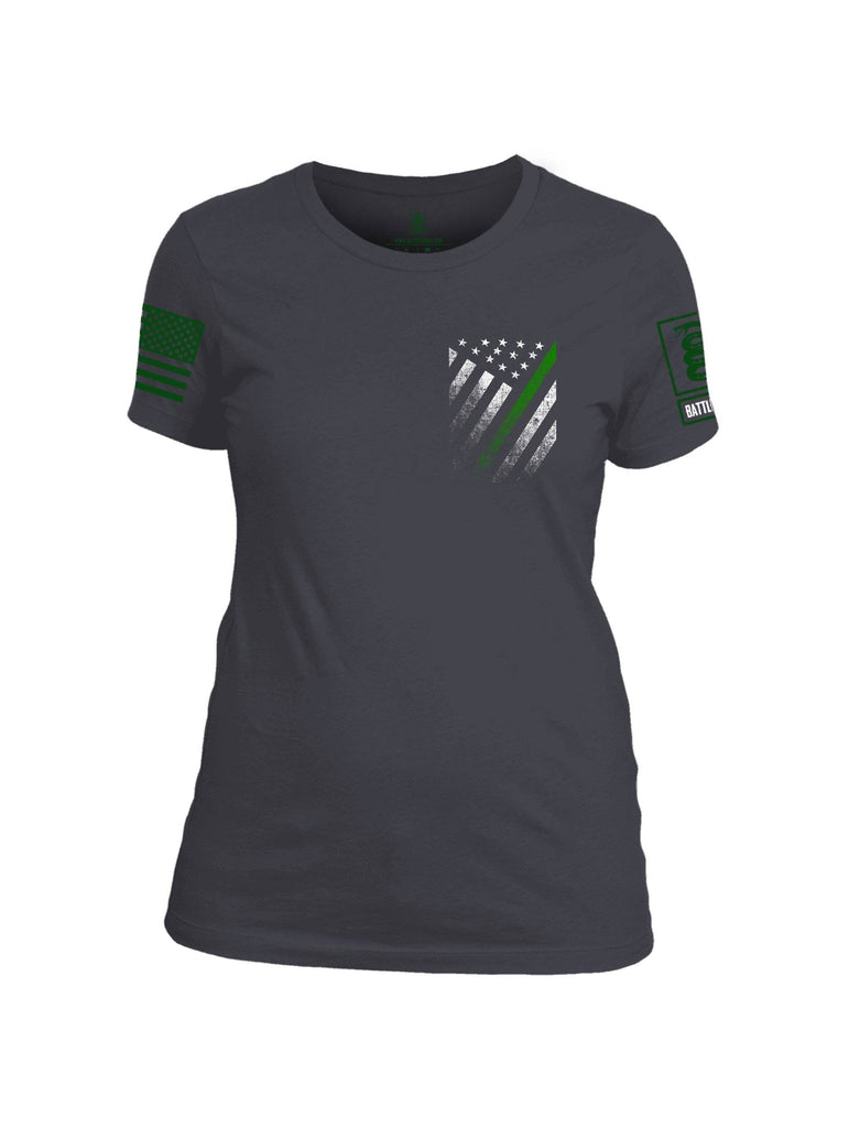 Battleraddle USA Green Thin Line Series Flag Green Sleeve Print Womens Cotton Crew Neck T Shirt shirt|custom|veterans|Apparel-Womens T Shirt-cotton