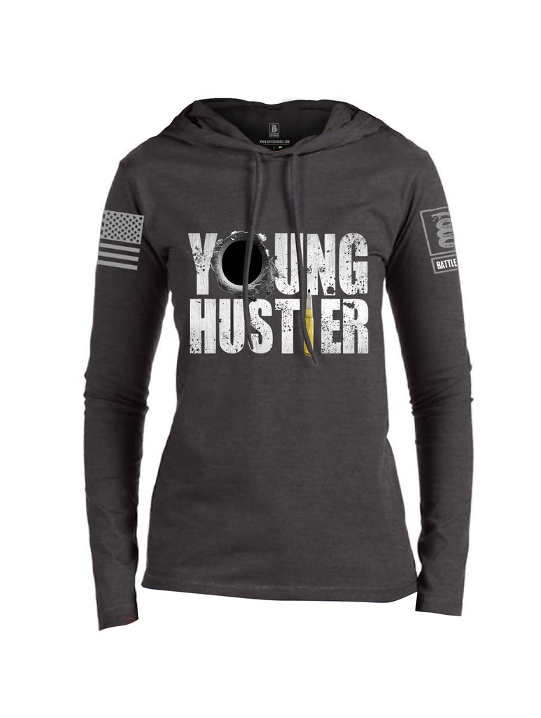 Battleraddle Young Hustler Grey Sleeve Print Womens Thin Cotton Lightweight Hoodie