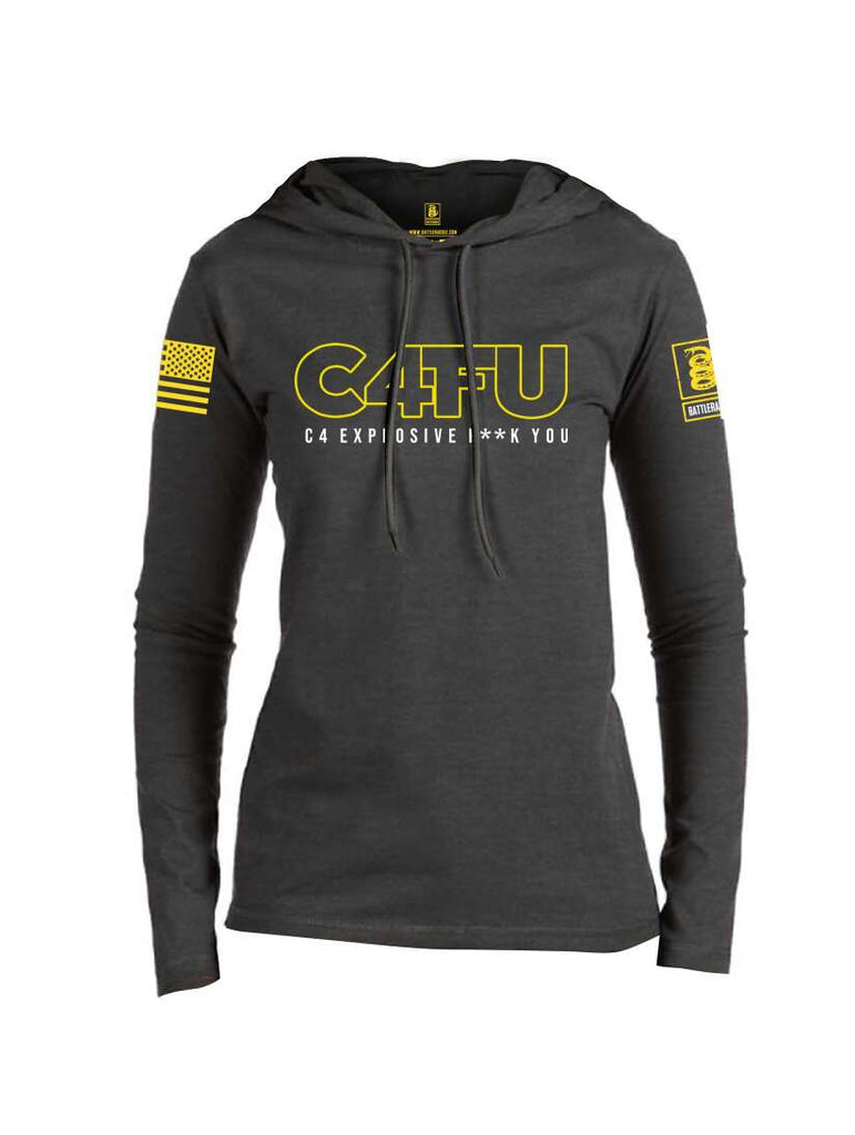 Battleraddle C4FU C4 Explosive F**k You Yellow Sleeve Print Womens Thin Cotton Lightweight Hoodie