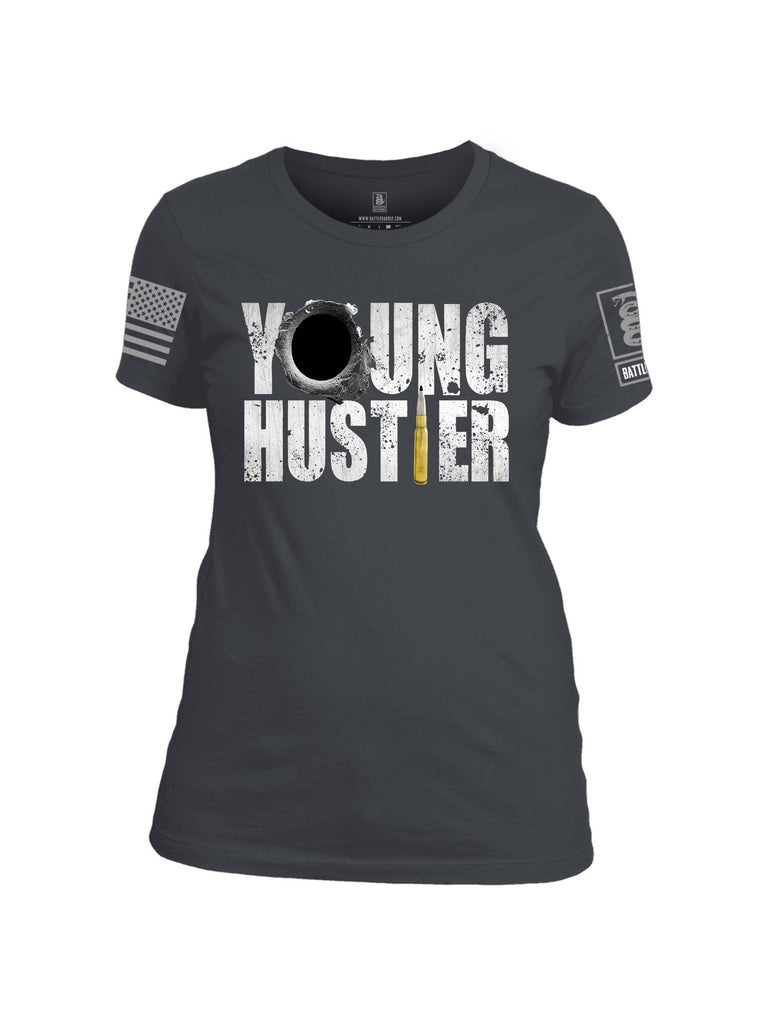 Battleraddle Young Hustler Grey Sleeve Print Womens Cotton Crew Neck T Shirt
