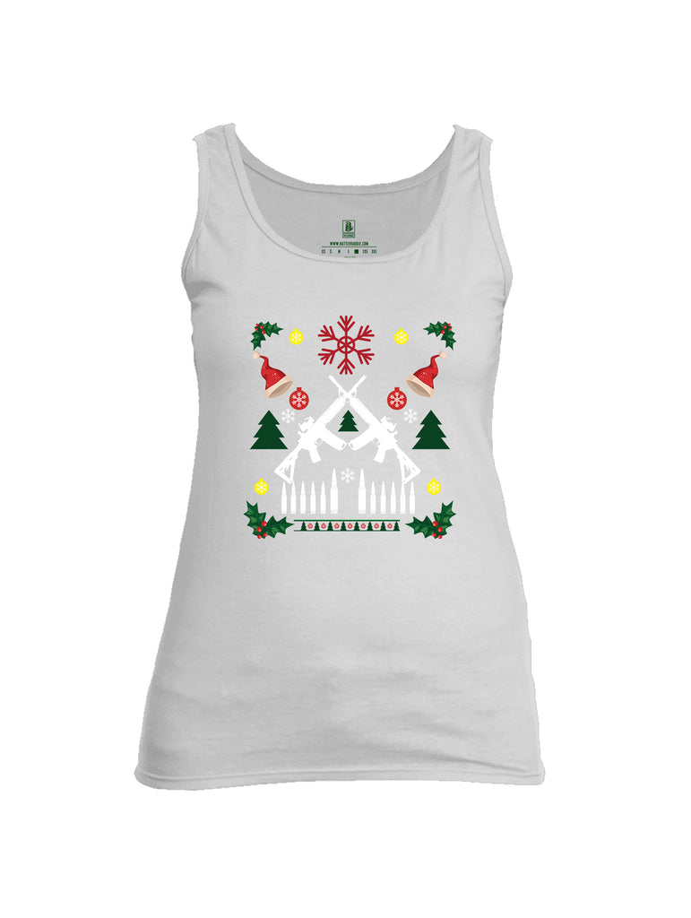 Battleraddle AR15 Cross Rifle Bullet Links Christmas Holiday Ugly Womens Cotton Tank Top
