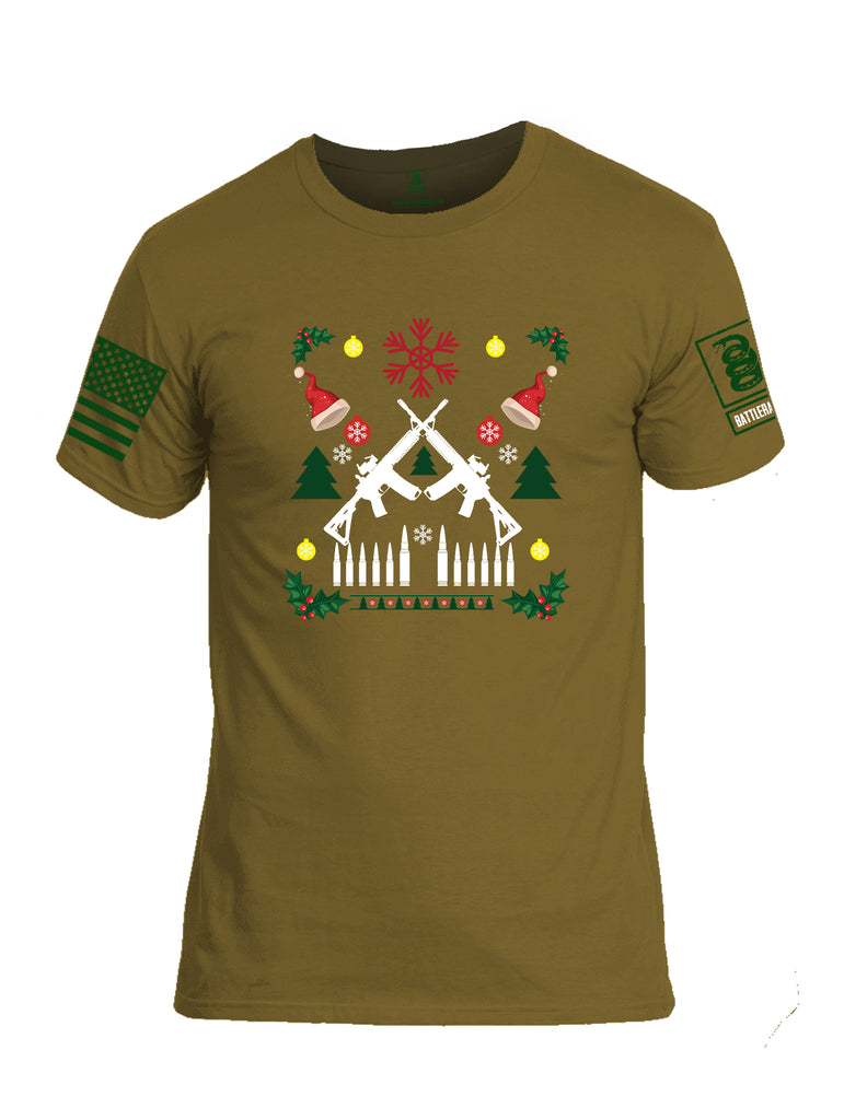 Battleraddle AR15 Cross Rifle Bullet Links Christmas Holiday Ugly Green Sleeve Print Mens Cotton Crew Neck T Shirt