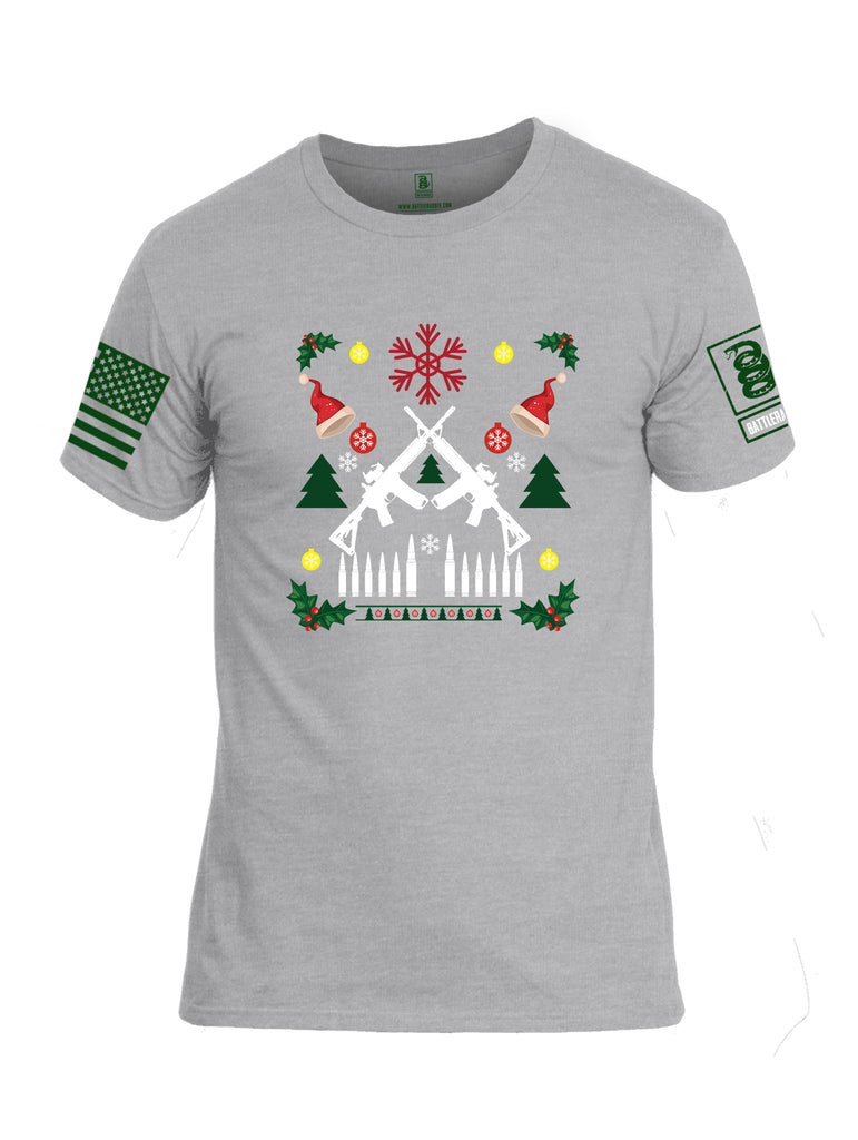 Battleraddle AR15 Cross Rifle Bullet Links Christmas Holiday Ugly Green Sleeve Print Mens Cotton Crew Neck T Shirt