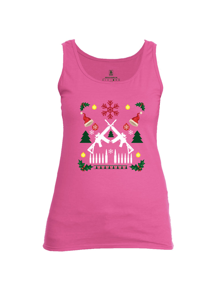 Battleraddle AR15 Cross Rifle Bullet Links Christmas Holiday Ugly Womens Cotton Tank Top
