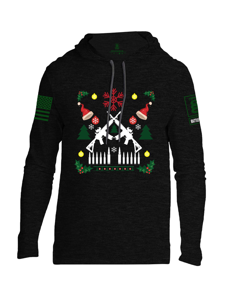 Battleraddle AR15 Cross Rifle Bullet Links Christmas Holiday Ugly Green Sleeve Print Mens Thin Cotton Lightweight Hoodie
