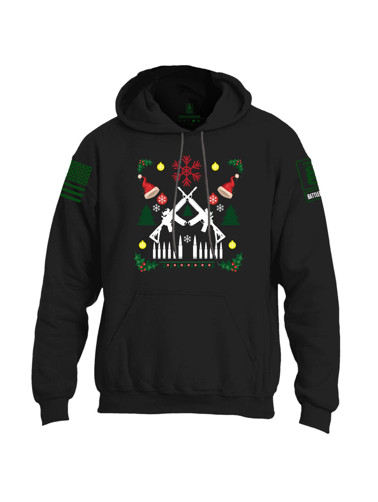 Battleraddle AR15 Cross Rifle Bullet Links Christmas Holiday Ugly Dark Green Sleeve Print Mens Blended Hoodie With Pockets
