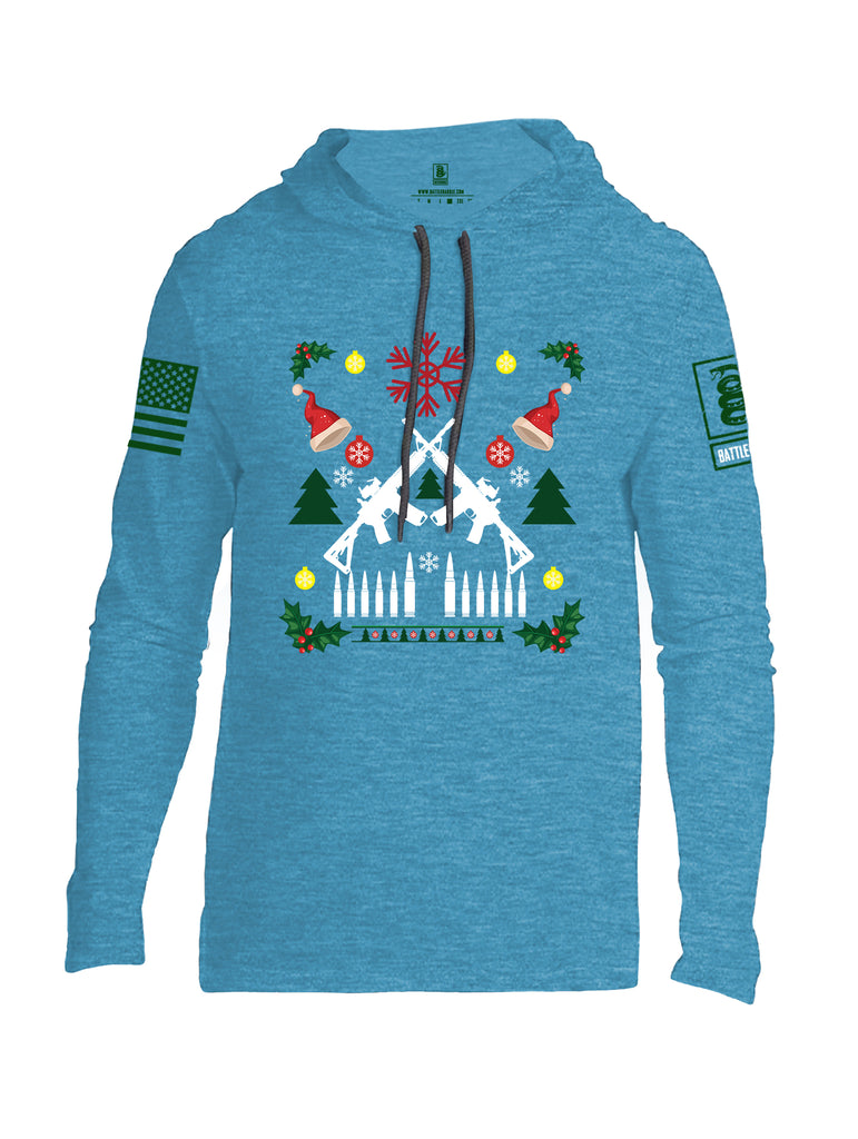 Battleraddle AR15 Cross Rifle Bullet Links Christmas Holiday Ugly Green Sleeve Print Mens Thin Cotton Lightweight Hoodie