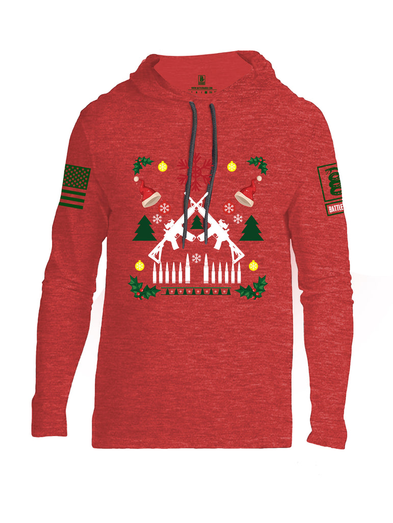 Battleraddle AR15 Cross Rifle Bullet Links Christmas Holiday Ugly Green Sleeve Print Mens Thin Cotton Lightweight Hoodie
