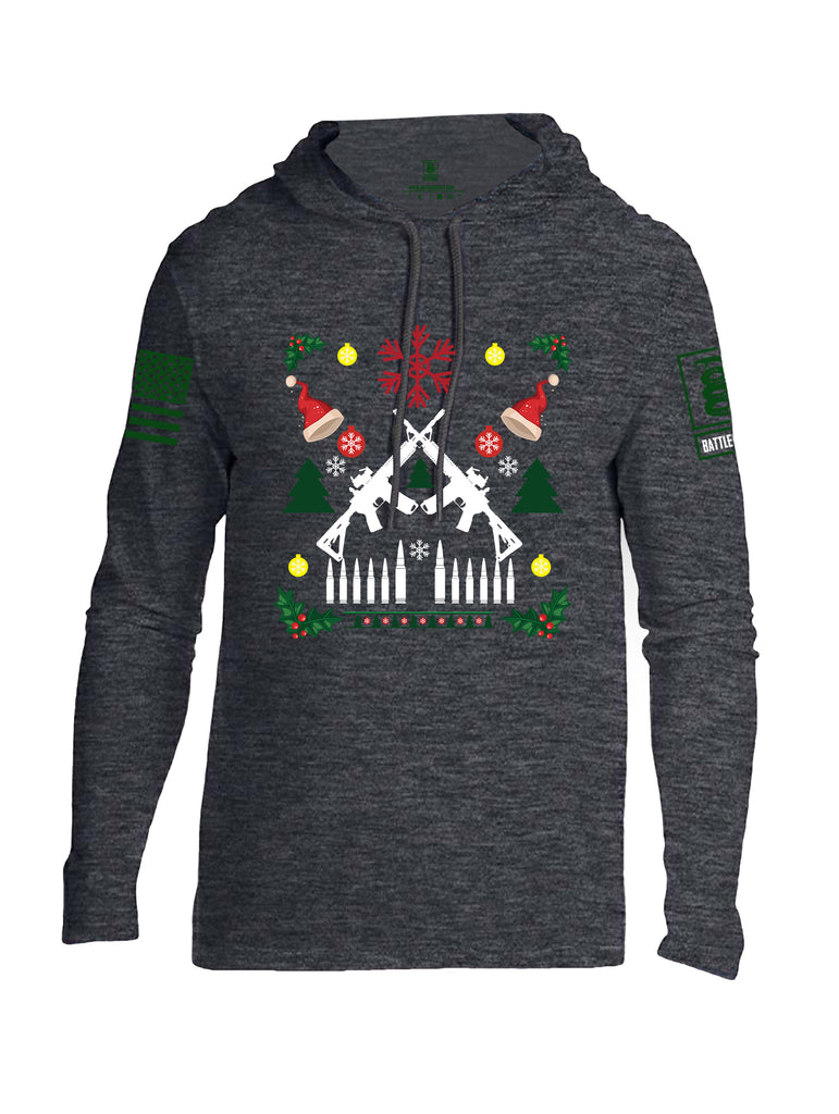 Battleraddle AR15 Cross Rifle Bullet Links Christmas Holiday Ugly Green Sleeve Print Mens Thin Cotton Lightweight Hoodie