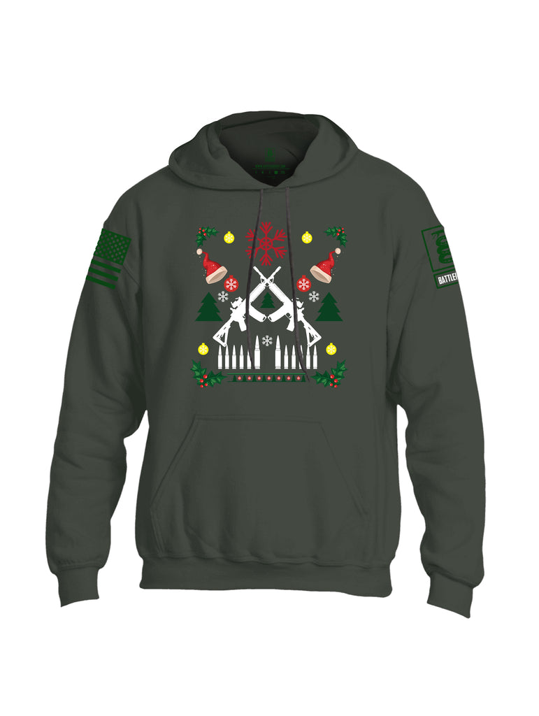 Battleraddle AR15 Cross Rifle Bullet Links Christmas Holiday Ugly Dark Green Sleeve Print Mens Blended Hoodie With Pockets