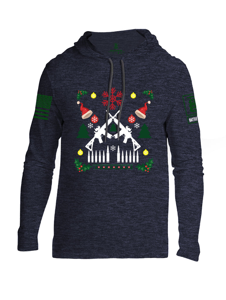 Battleraddle AR15 Cross Rifle Bullet Links Christmas Holiday Ugly Green Sleeve Print Mens Thin Cotton Lightweight Hoodie