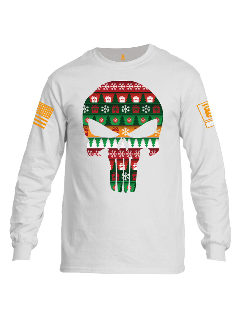 Battleraddle Expounder Skull Christmas Holiday Ugly Orange Sleeve Print Mens Cotton Long Sleeve Crew Neck T Shirt