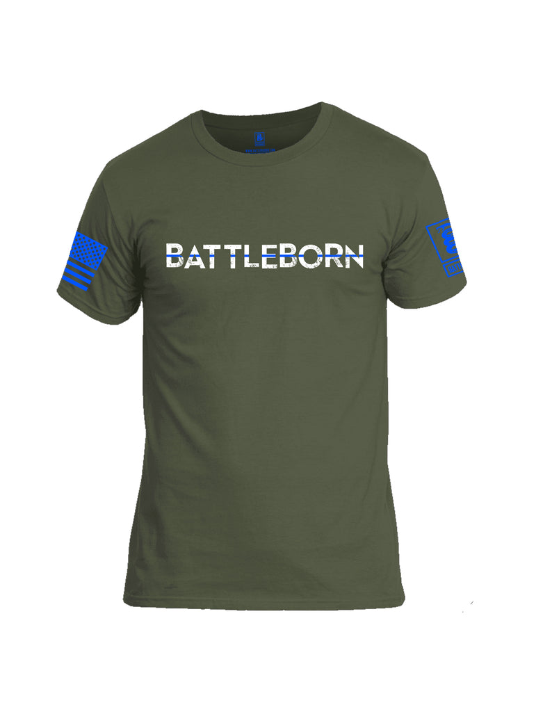 Battleraddle Battleborn Blue Line Blue Sleeve Print Mens Cotton Crew Neck T Shirt - Battleraddle® LLC