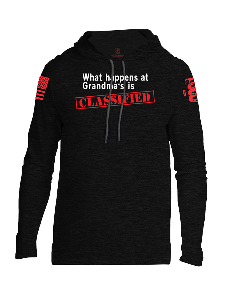 Battleraddle What Happens At Grandma's Is Classified Red Sleeve Print Mens Thin Cotton Lightweight Hoodie