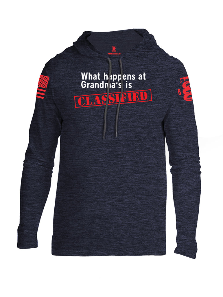 Battleraddle What Happens At Grandma's Is Classified Red Sleeve Print Mens Thin Cotton Lightweight Hoodie
