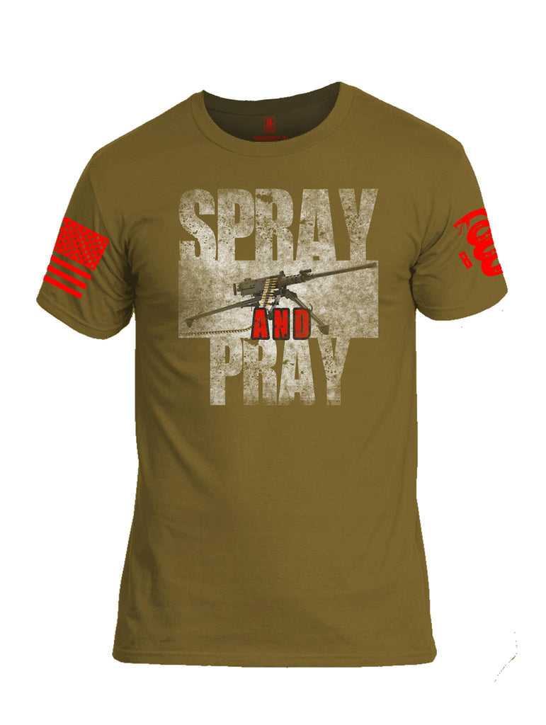 Battleraddle Spray And Pray Red Sleeve Print Mens Cotton Crew Neck T Shirt