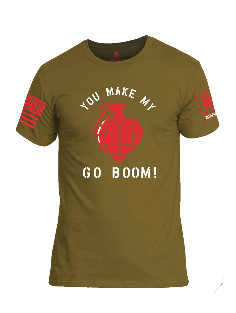 Battleraddle You Make My Heart Go Boom Red Sleeve Print Mens Cotton Crew Neck T Shirt