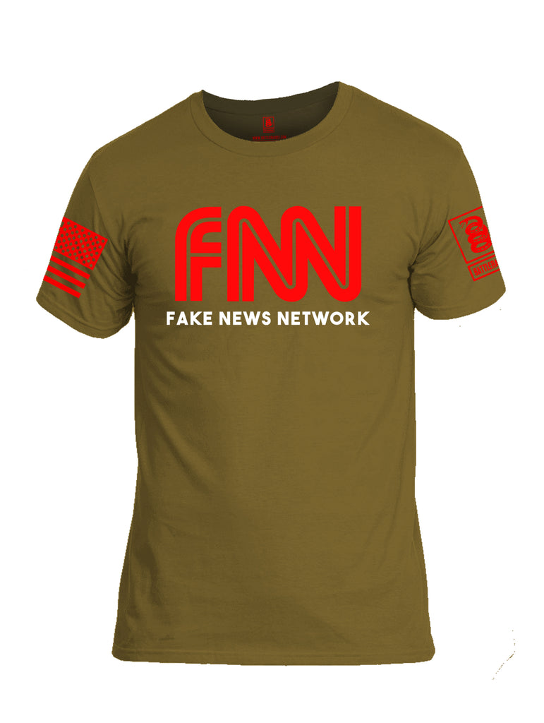 Battleraddle FNN Fake News Network Red Sleeve Print Mens Cotton Crew Neck T Shirt