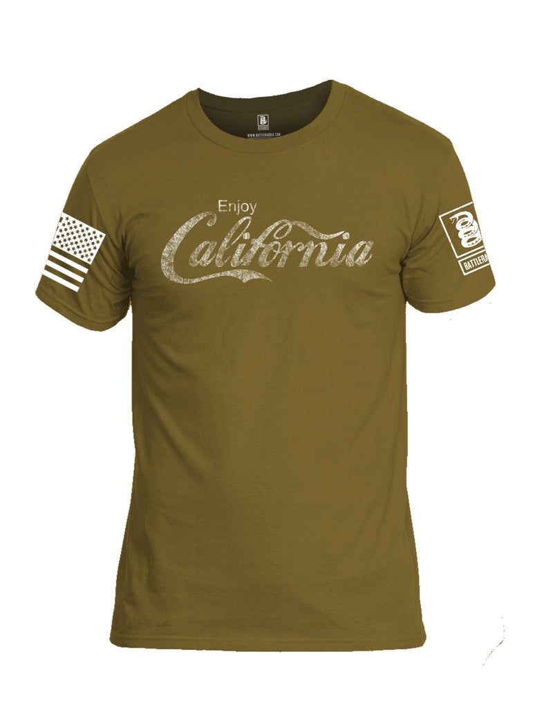 Battleraddle Enjoy California White Sleeve Print Mens Cotton Crew Neck T Shirt