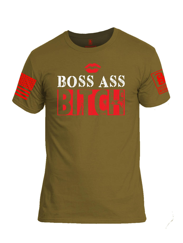 Battleraddle Boss Ass Bitch Red Sleeve Print Mens Cotton Crew Neck T Shirt - Battleraddle® LLC