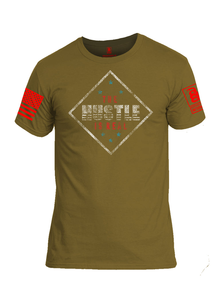 Battleraddle The Hustle Is Real Red Sleeve Print Mens Cotton Crew Neck T Shirt