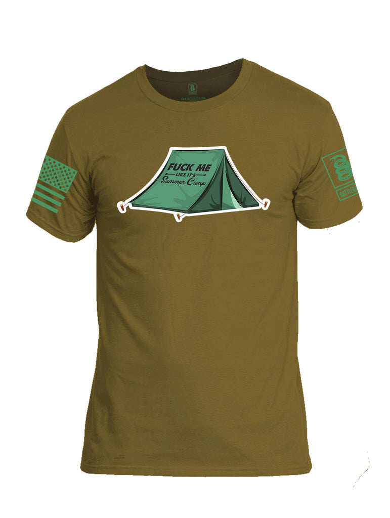 Battleraddle Fuck Me Like Its Summer Camp Light Green Sleeve Print Mens Cotton Crew Neck T Shirt