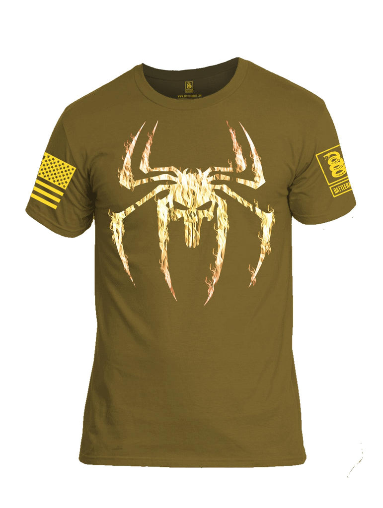 Battleradddle Punisher Venom Skull Fire V1 Yellow Sleeve Print Mens Cotton Crew Neck T Shirt - Battleraddle® LLC