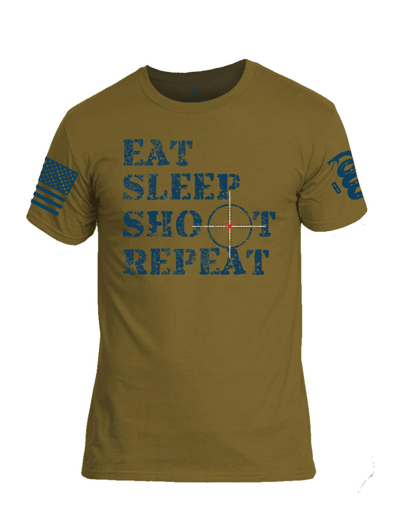 Battleraddle Eat Sleep Shoot Repeat Blue Sleeve Print Mens Cotton Crew Neck T Shirt