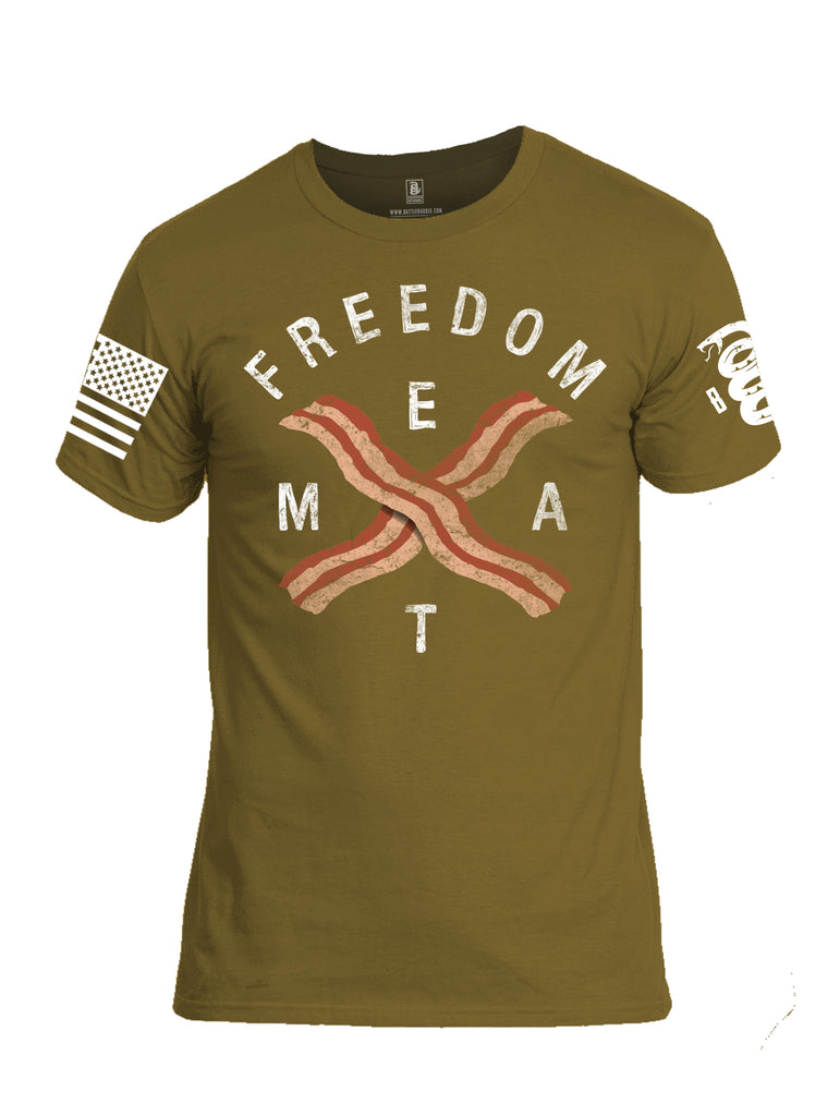 Battleraddle Freedom Meat White Sleeve Print Mens Cotton Crew Neck T Shirt