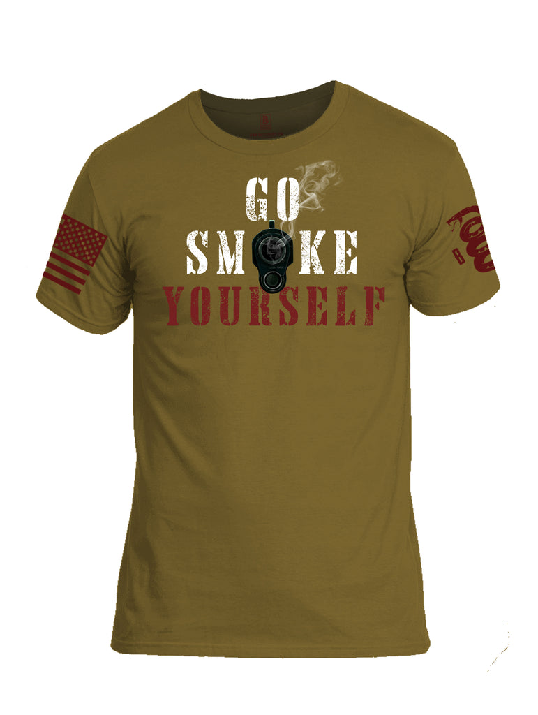 Battleraddle Go Smoke Yourself Red Sleeve Print Mens Cotton Crew Neck T Shirt