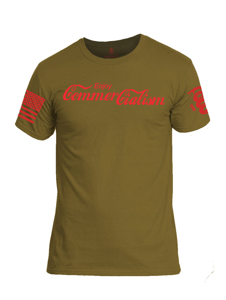 Battleraddle Enjoy Commercialism Red Sleeve Print Mens Cotton Crew Neck T Shirt