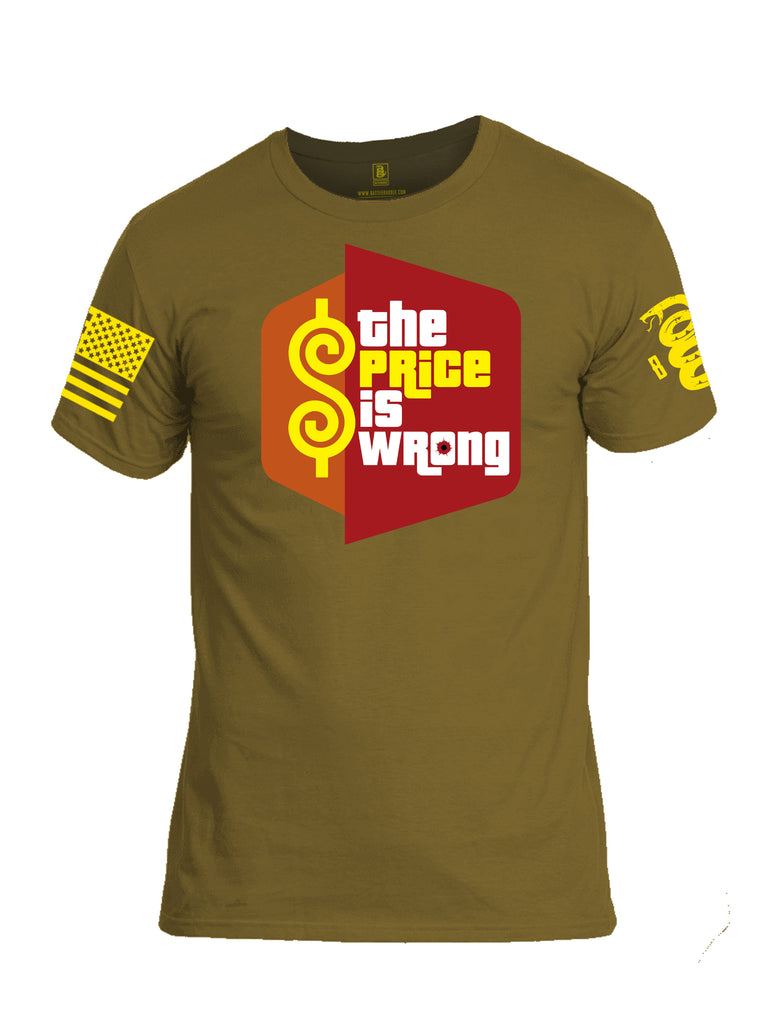 Battleraddle The Price Is Wrong Yellow Sleeve Print Mens Cotton Crew Neck T Shirt