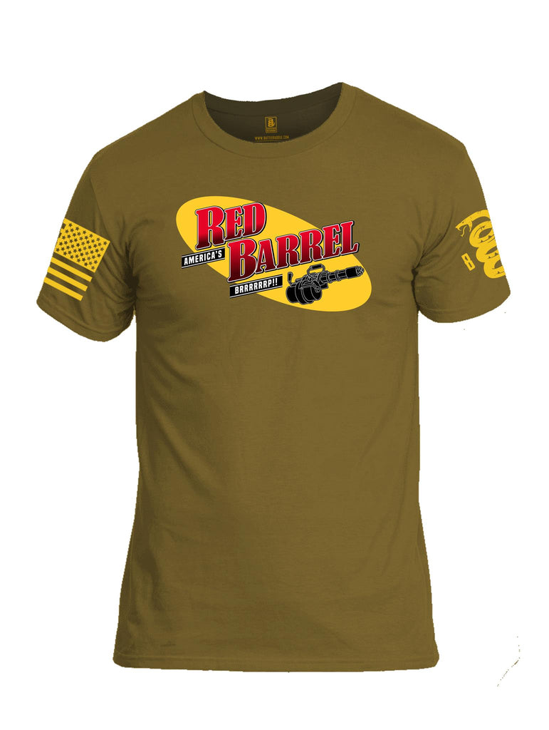 Battleraddle America's Red Barrel BRRRRRRP!! Yellow Sleeve Print Mens Cotton Crew Neck T Shirt - Battleraddle® LLC