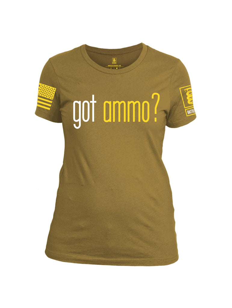 Battleraddle Got Ammo? Yellow Sleeve Print Womens Cotton Crew Neck T Shirt