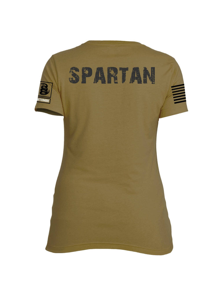 Battleraddle Vintage Spartan Black Sleeve Print Womens Cotton Crew Neck T Shirt shirt|custom|veterans|Apparel-Womens T Shirt-cotton