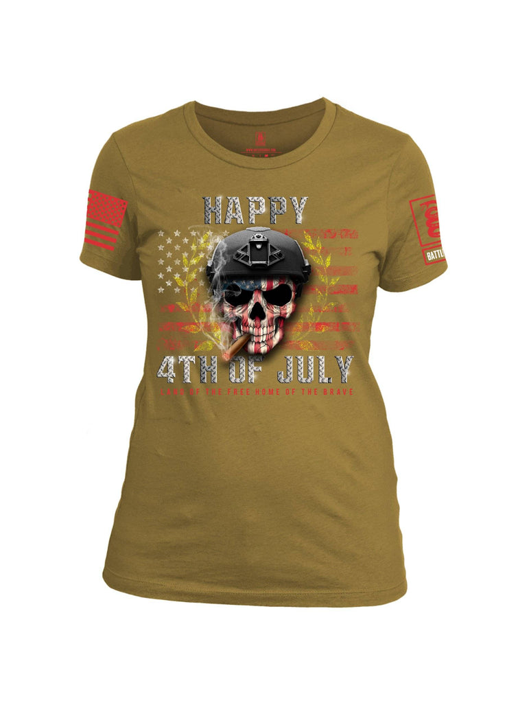 Battleraddle Happy 4th of July Land Of The Free Home Of The Brave Red Sleeve Print Womens Cotton Crew Neck T Shirt shirt|custom|veterans|Apparel-Womens T Shirt-cotton