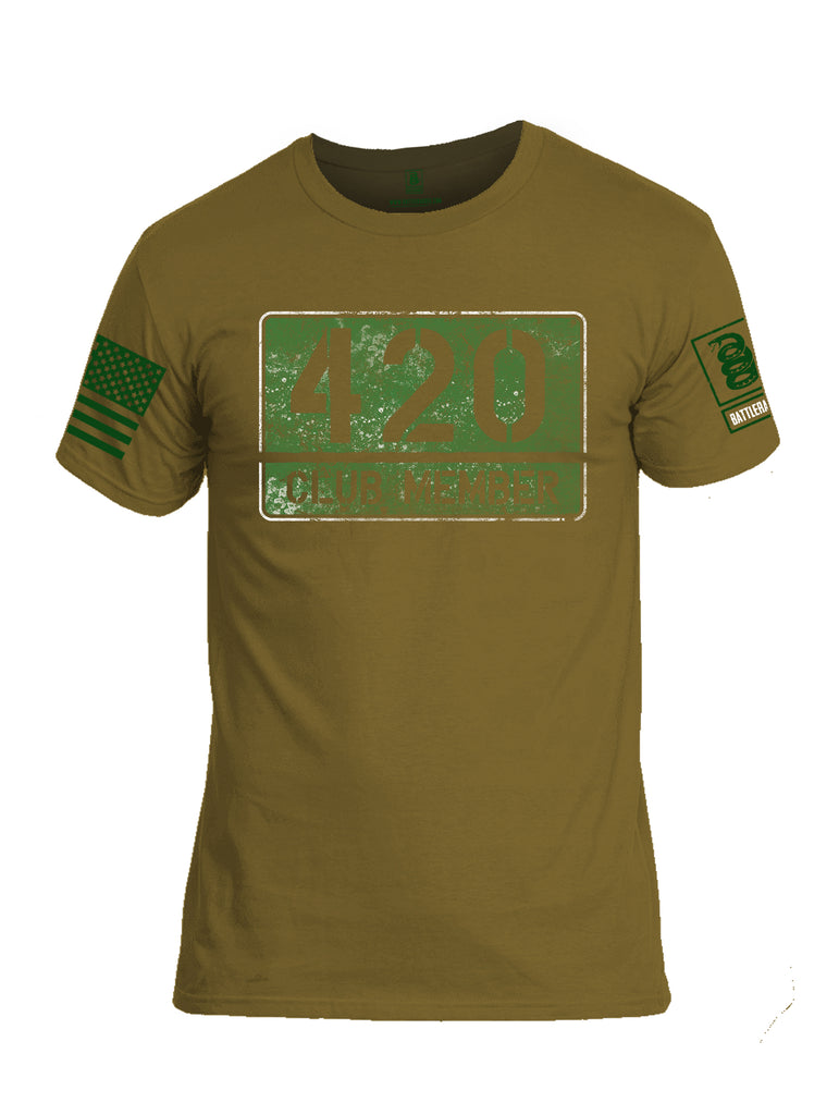 Battleraddle 420 Club Member Green Sleeve Print Mens Cotton Crew Neck T Shirt