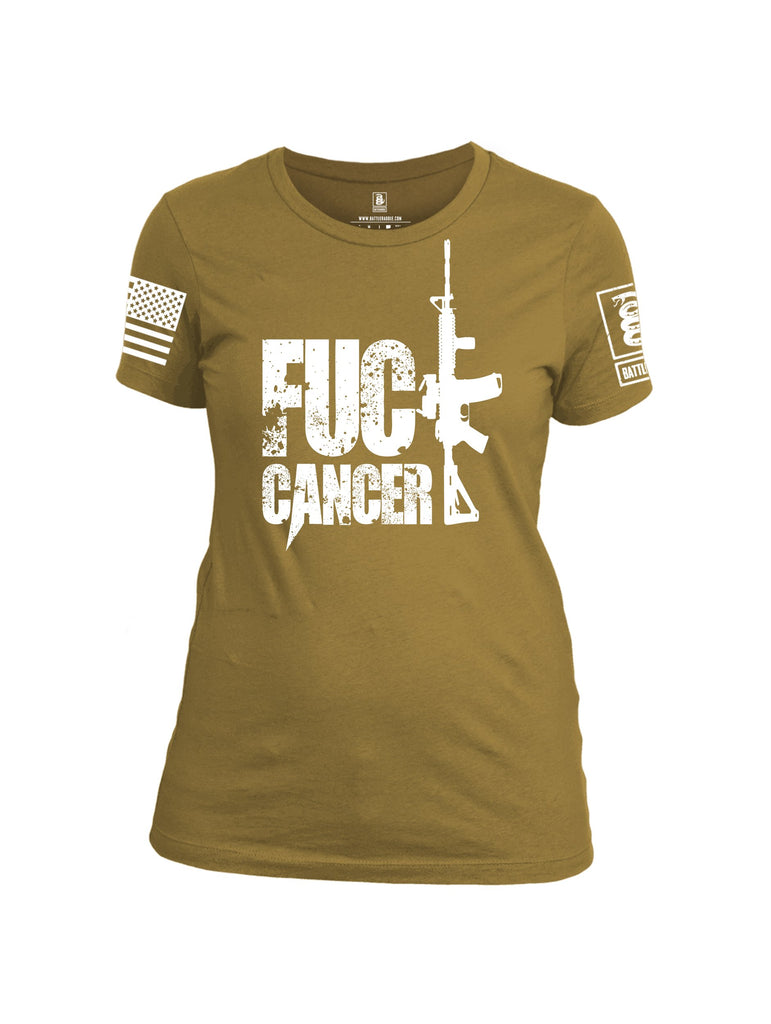 Battleraddle Fuck Cancer White Sleeve Print Womens Cotton Crew Neck T Shirt