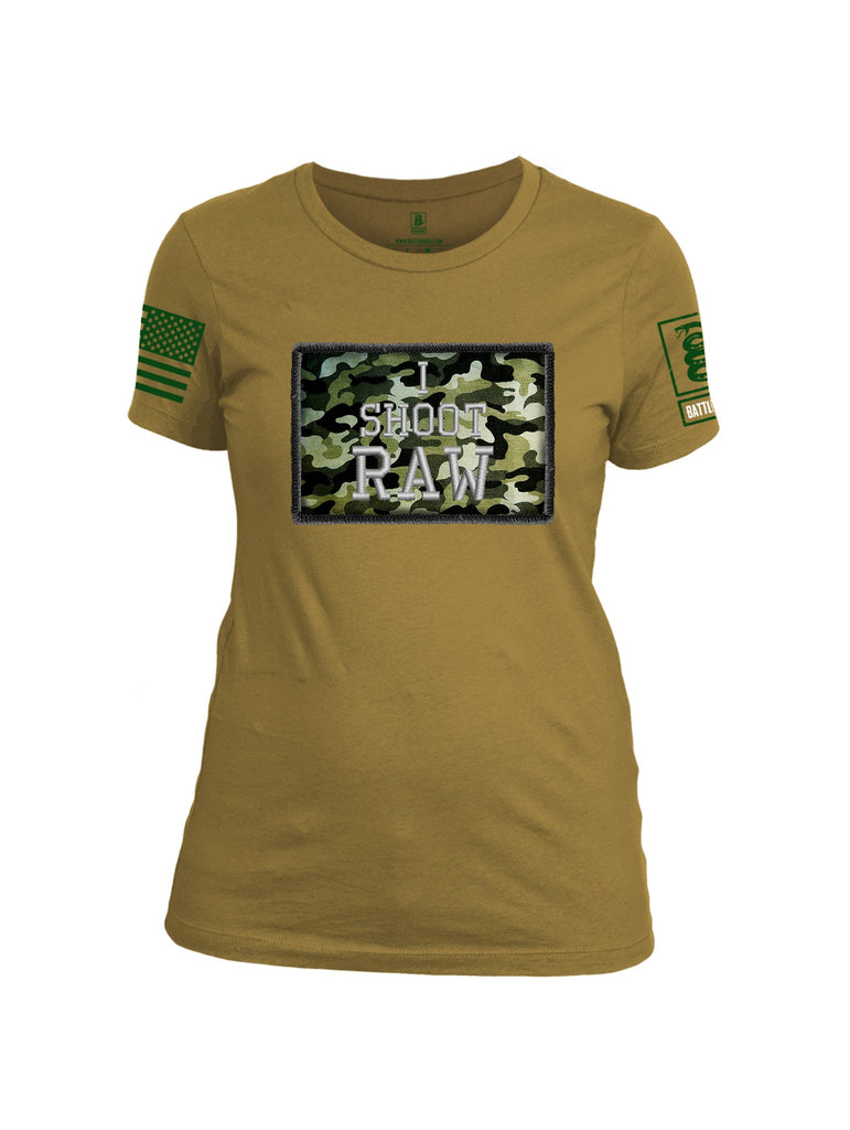 Battleraddle I Shoot Raw Green Sleeve Print Womens Cotton Crew Neck T Shirt